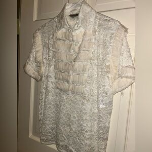 CHANEL White Lace Blouse